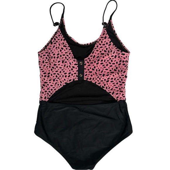 Coral Reef One Piece Swimsuit Leopard Print Pink Mauve Black Colorblock Small - Picture 2 of 6